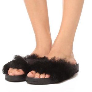 Vince Fur Garrison Pool Slide Sandal in Black